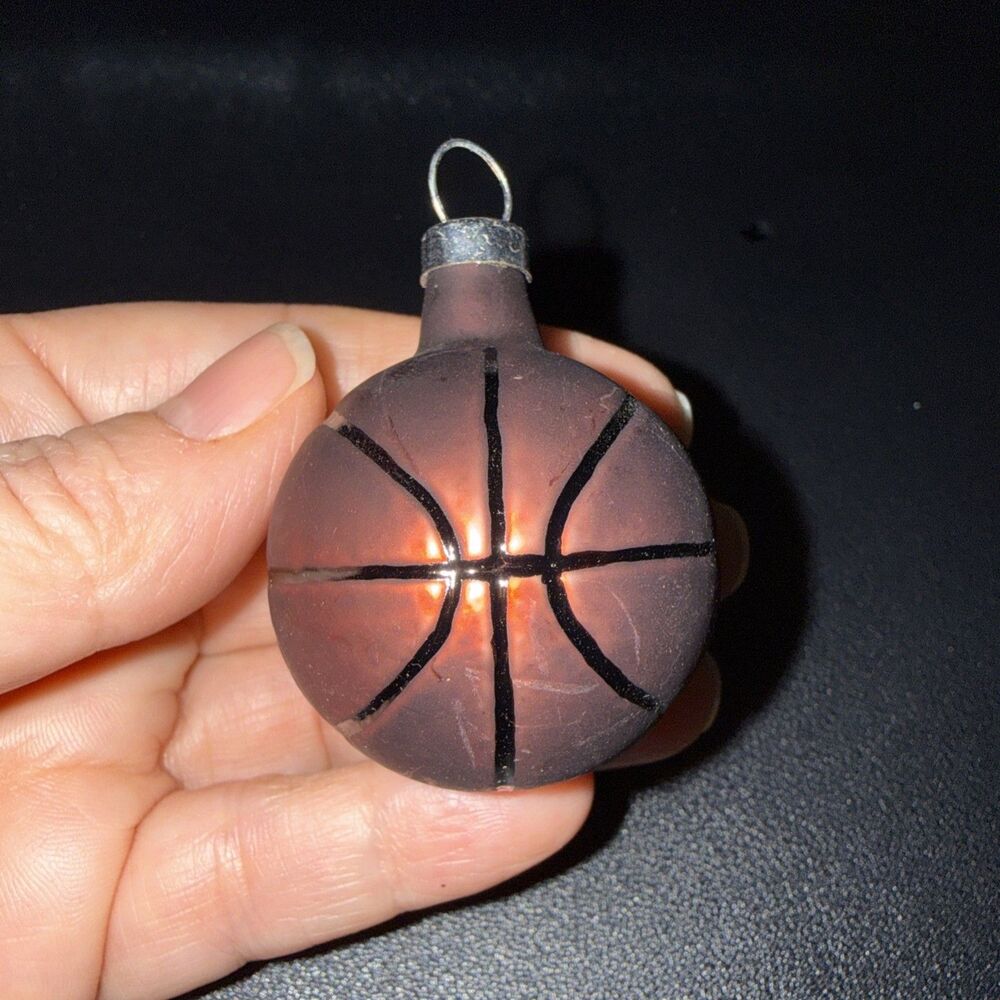 BASKETBALL Christmas Tree Ornament BLACK BROWN New Old Stock Vintage Glass